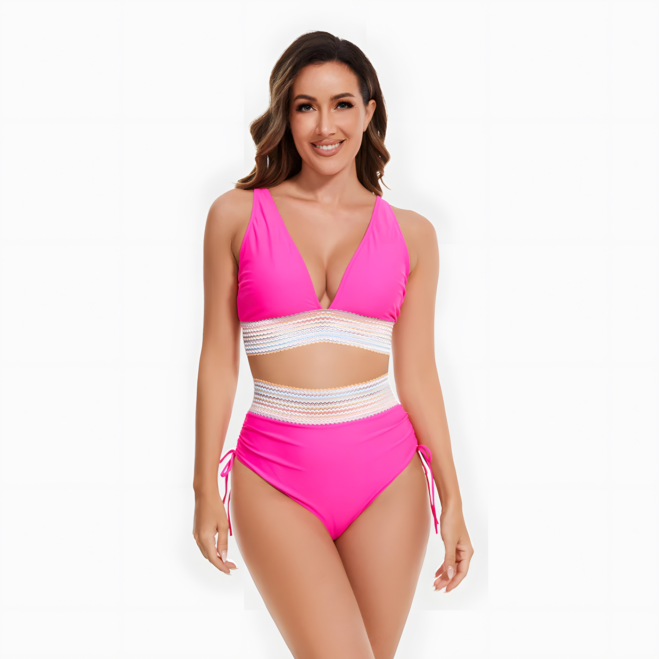 Elegant High-Rise Bikini Set Pink, photo studio