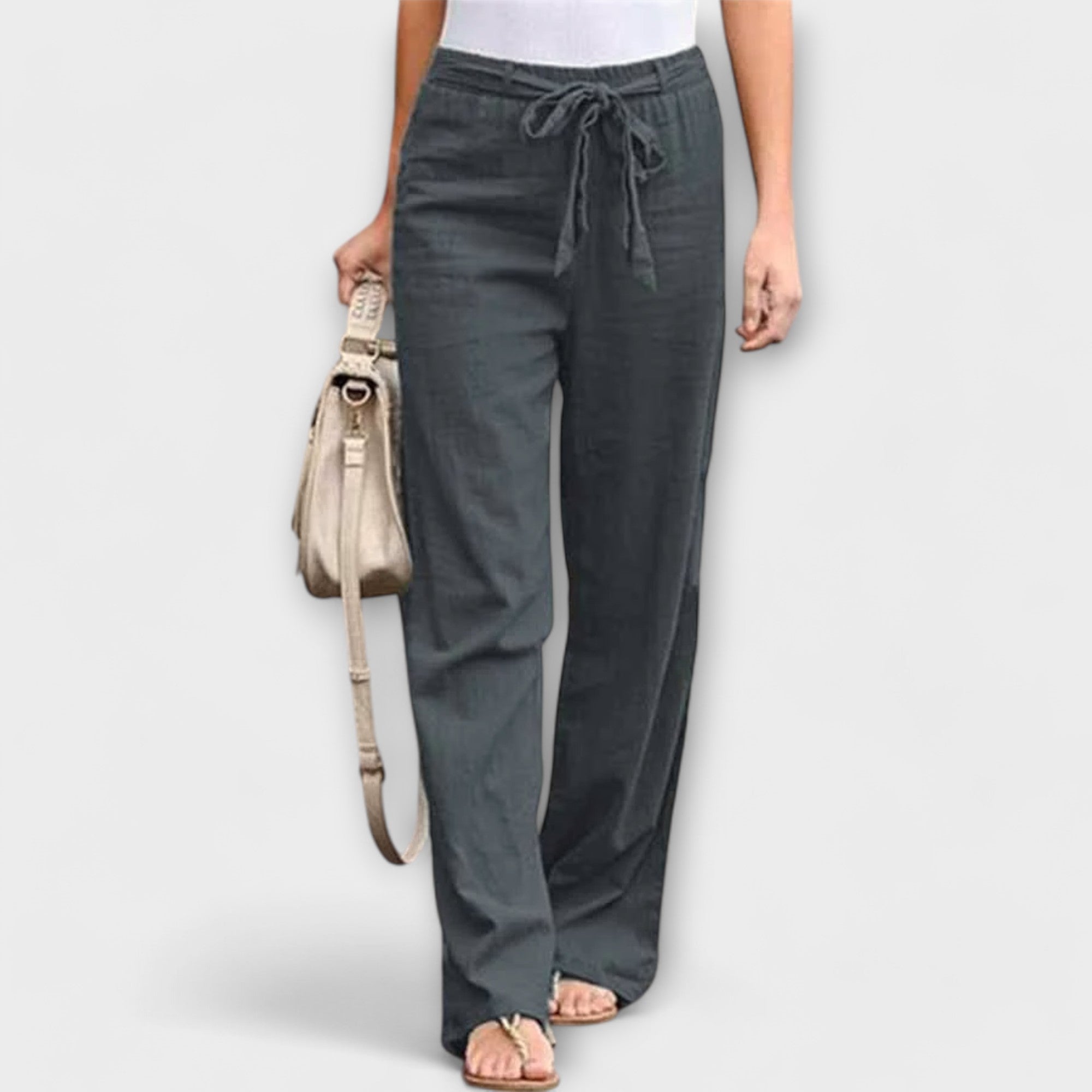 Valery Lightweight Linen Trousers Grey, photo studio