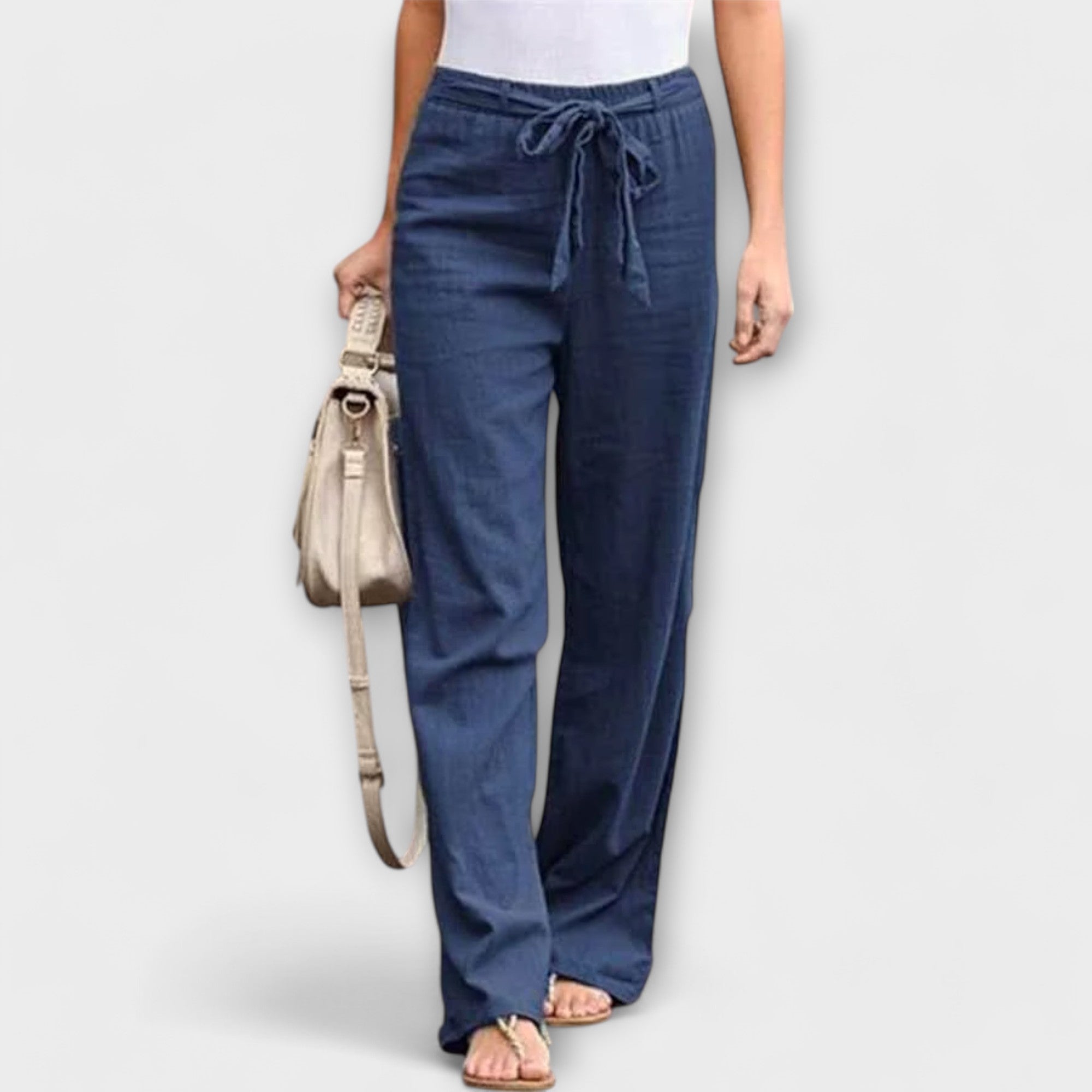 Valery Lightweight Linen Trousers Navy, photo studio