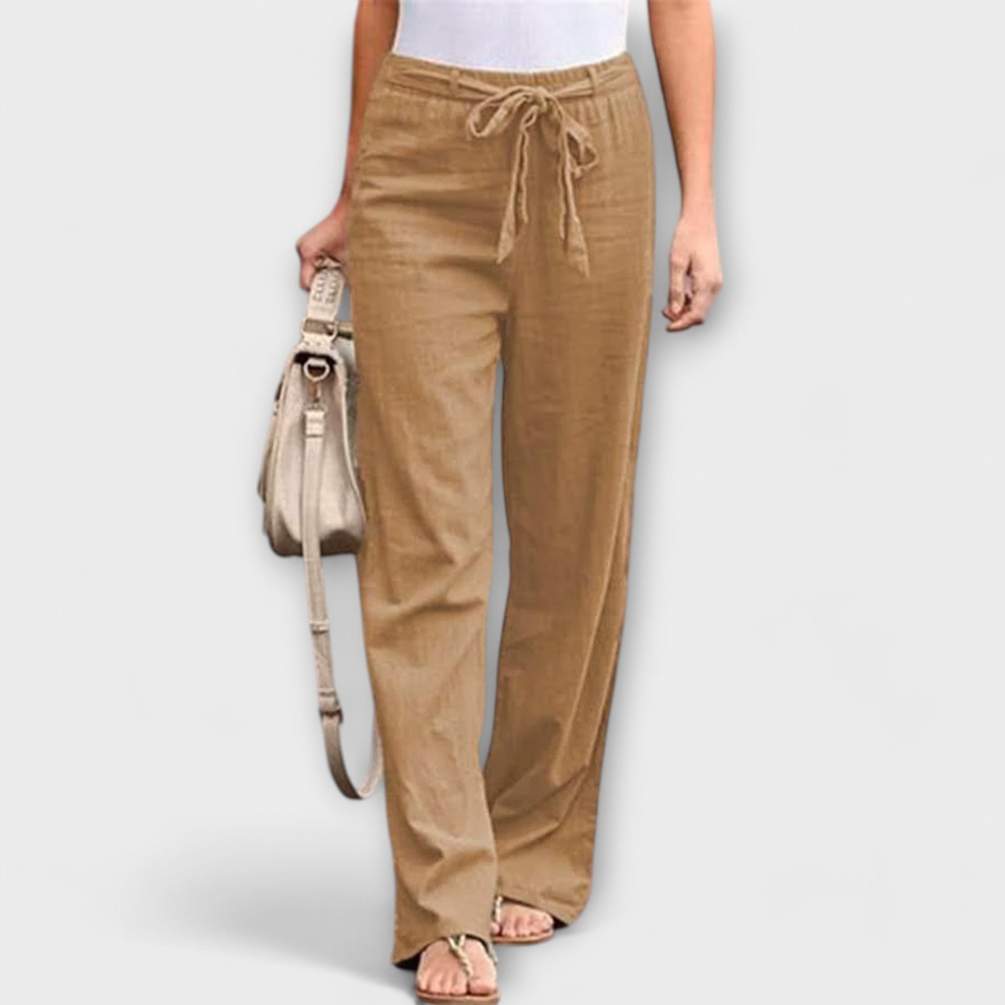 Valery Lightweight Linen Trousers Light Brown, photo studio