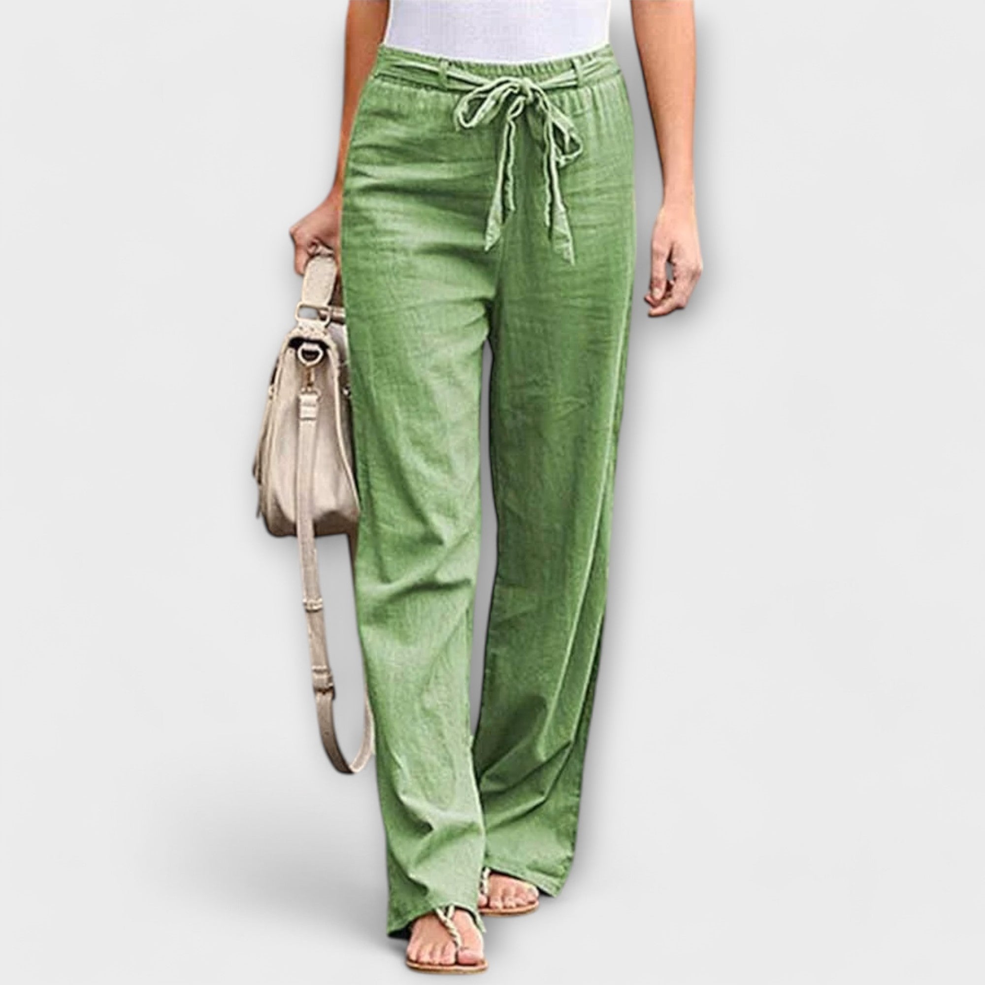 Valery Lightweight Linen Trousers Green, photo studio