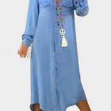 Buttoned Woven Denim Maxi Dress