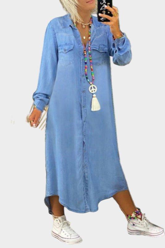 Buttoned Woven Denim Maxi Dress