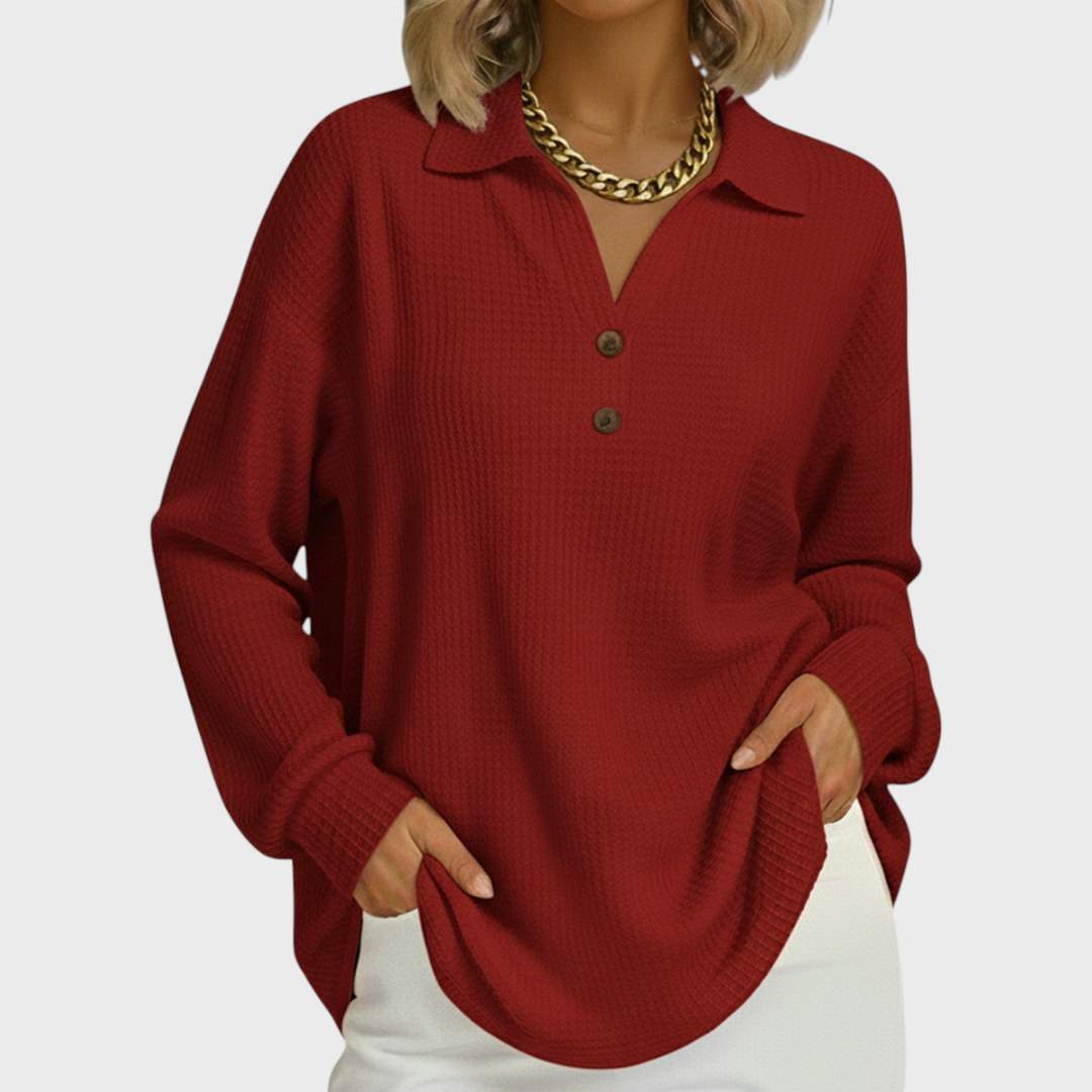 Shirt-Collar Waffle Jumper Red, studio photo