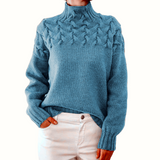 Brown Cable Knit High-Neck Jumper