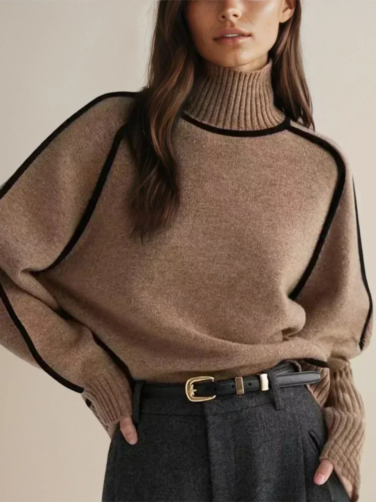 Black Outlined Turtleneck Jumper