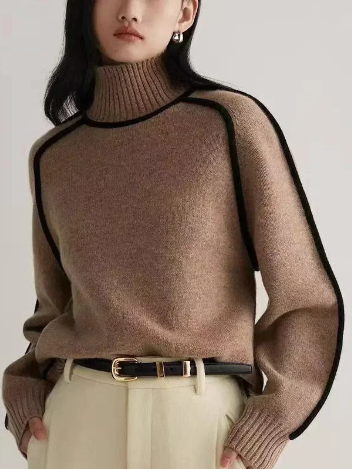 Black Outlined Turtleneck Jumper