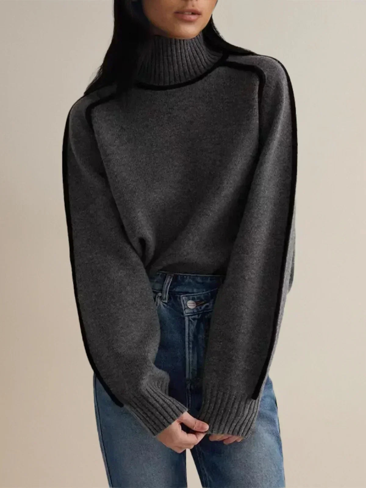 Black Outlined Turtleneck Jumper