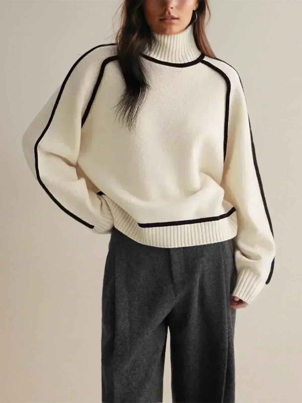 Black Outlined Turtleneck Jumper
