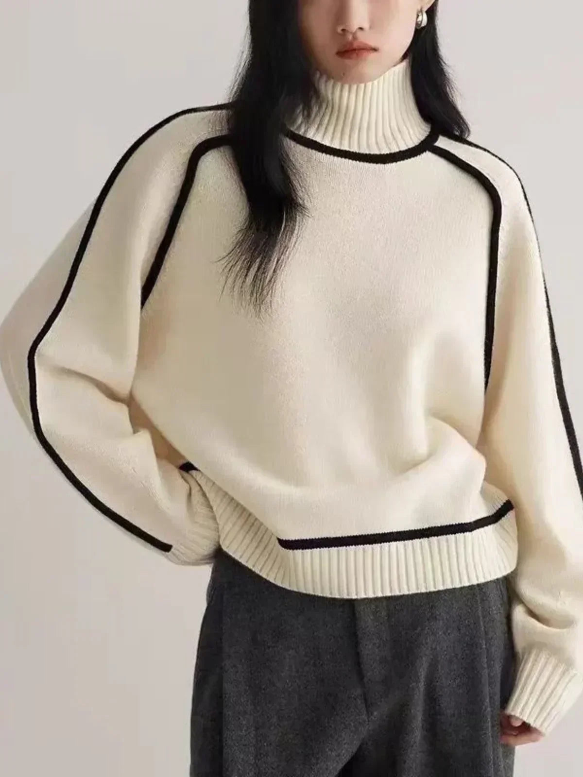 Black Outlined Turtleneck Jumper