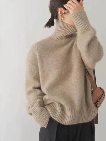 Cream Oversized Turtleneck Jumper