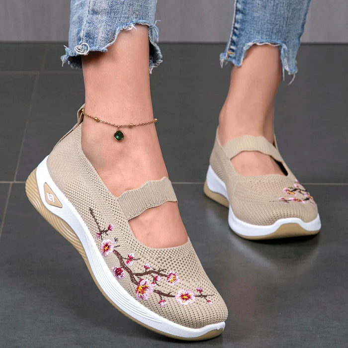 Leona | Orthopaedic Embroidered Knit Slip-Ons with an Instep Strap