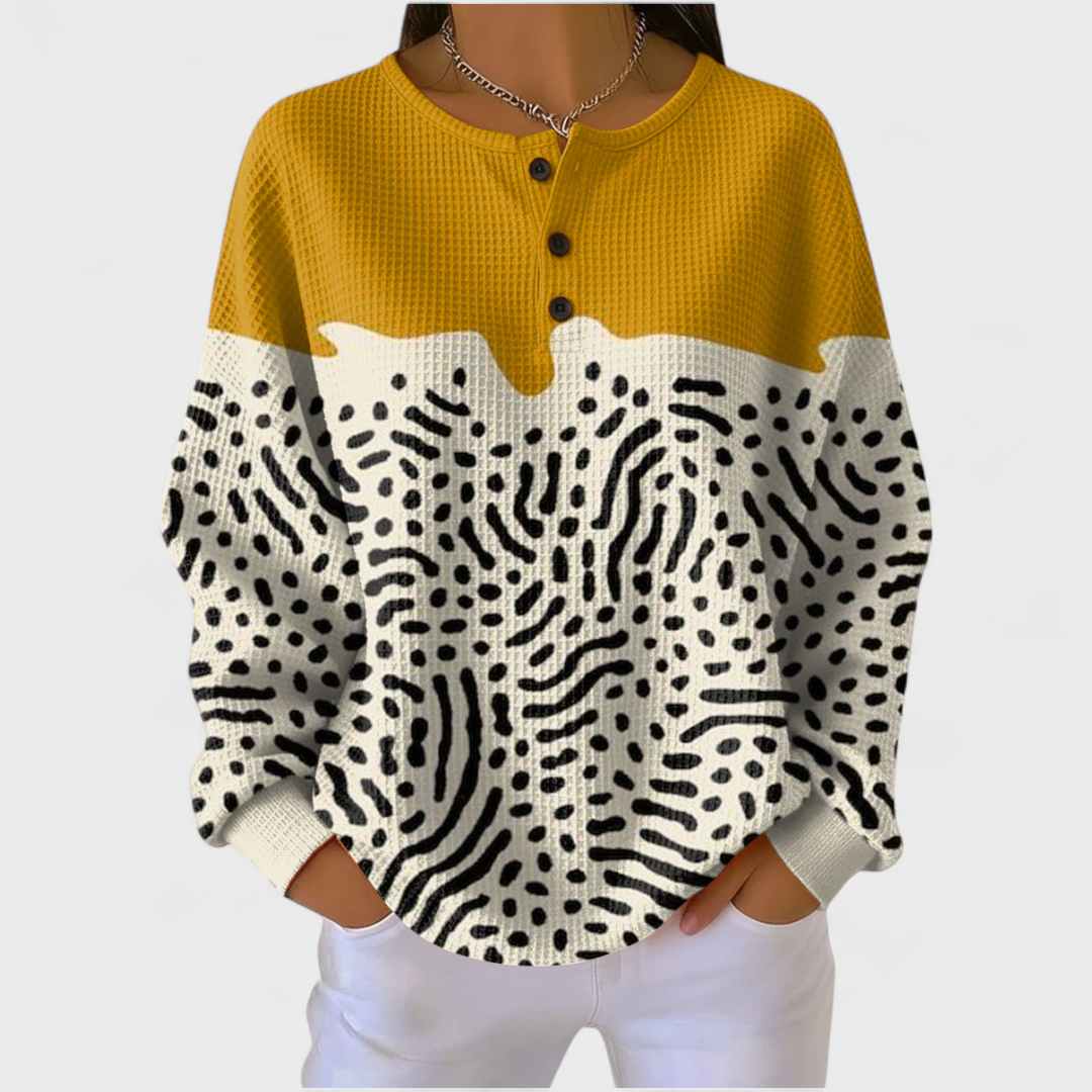 Mustard Graphic Waffle Jumper Multicolor, studio photo