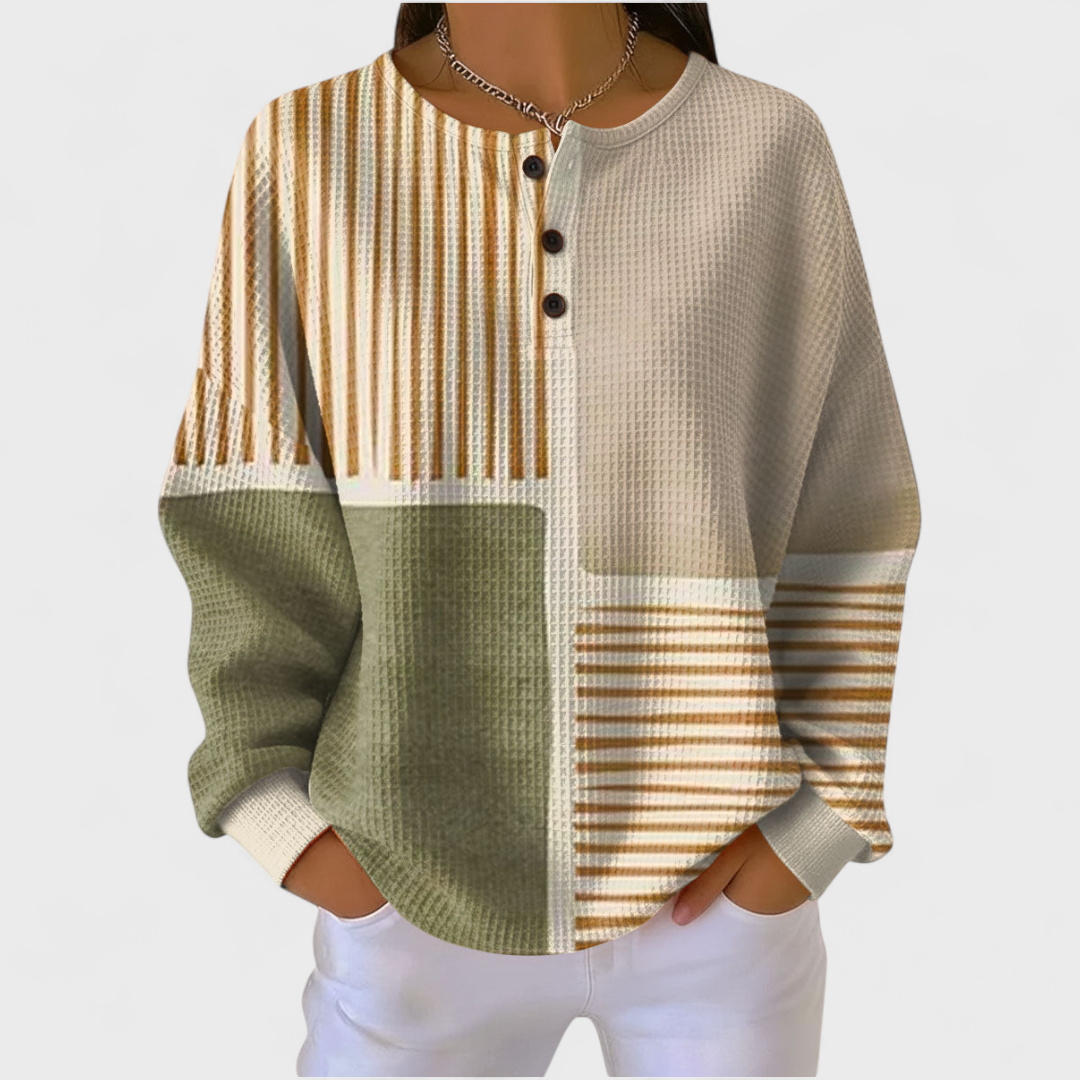 Beige Stripe Patchwork Waffle Jumper Multicolor, studio photo