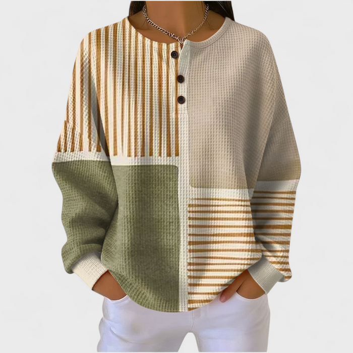 Beige Stripe Patchwork Waffle Jumper