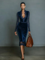 Catherine | Lace and Velvet Midi Dress