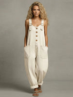 Wide-Strap Buckle Denim Jumpsuit