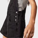 Black Denim Short Overalls