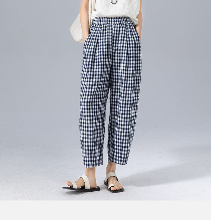 Chelsea | Gingham Ankle Trousers with an Elasticated Waist