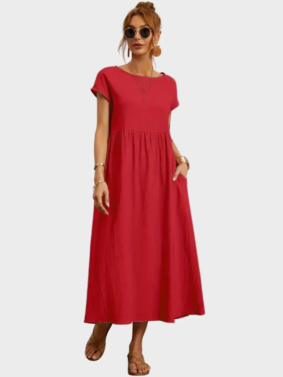 Gabrielle | Timeless Elegant Midi Dress Red, photo studio