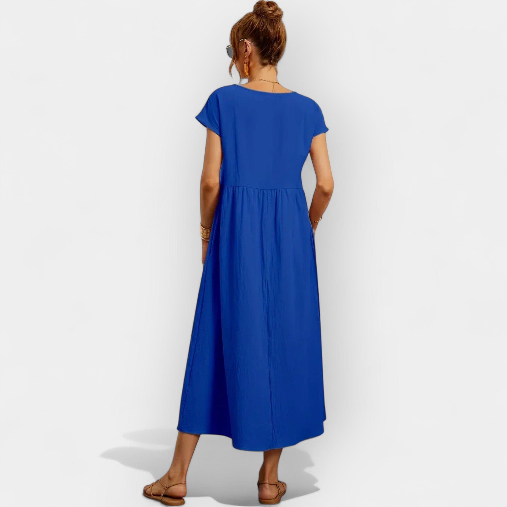 Light Cotton Dress with Pockets Blue, photo studio