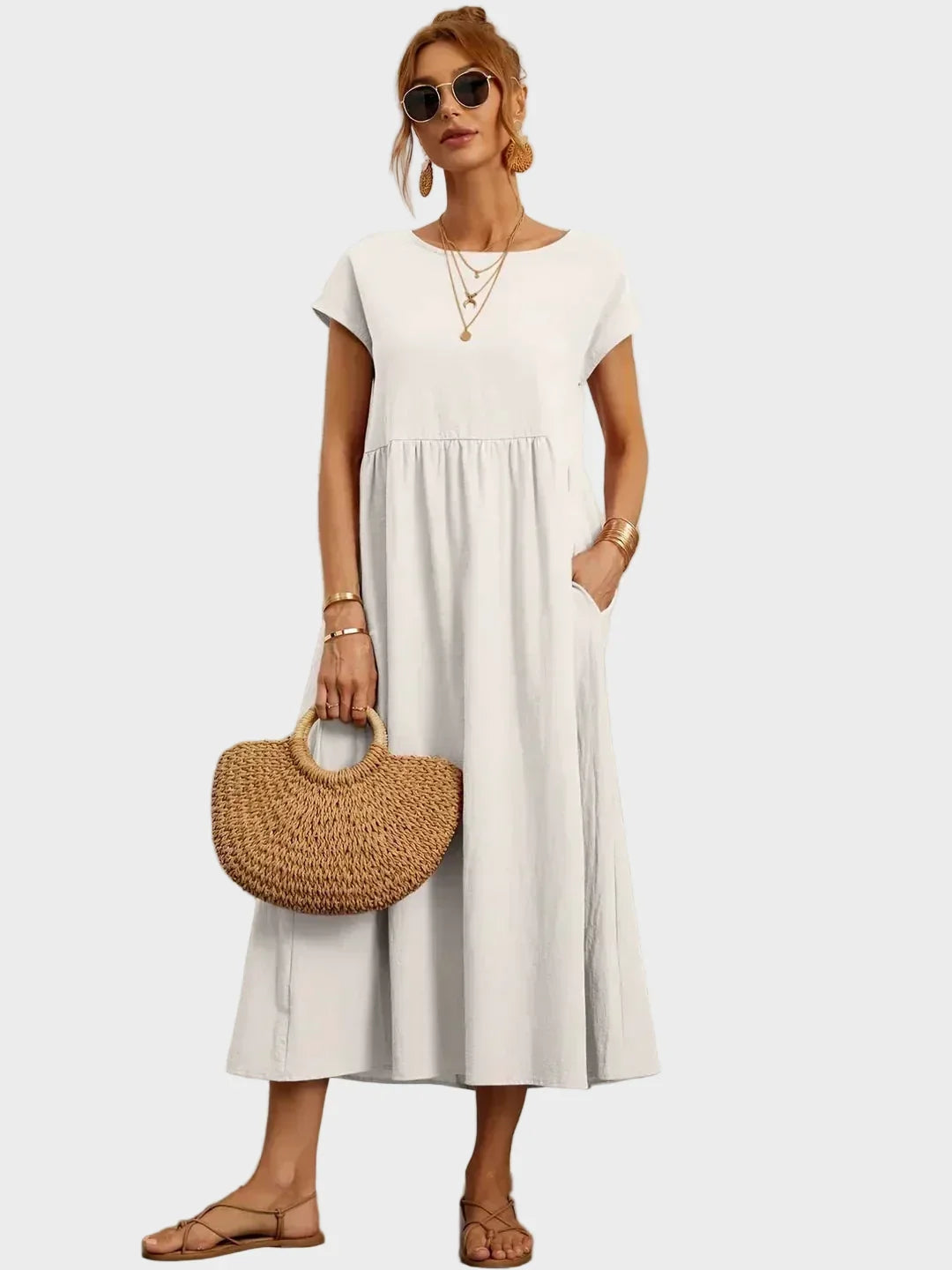 Gabrielle | Timeless Elegant Midi Dress White, photo studio