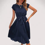 Anastasia | Elegant Pleated Tie-Waist Dress