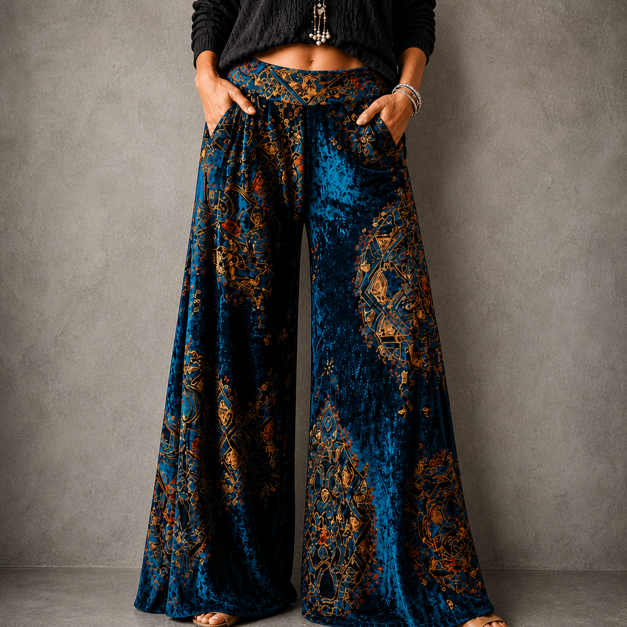 Lucy Boho Wide-Leg Pants Midnight Sapphire, photo studio