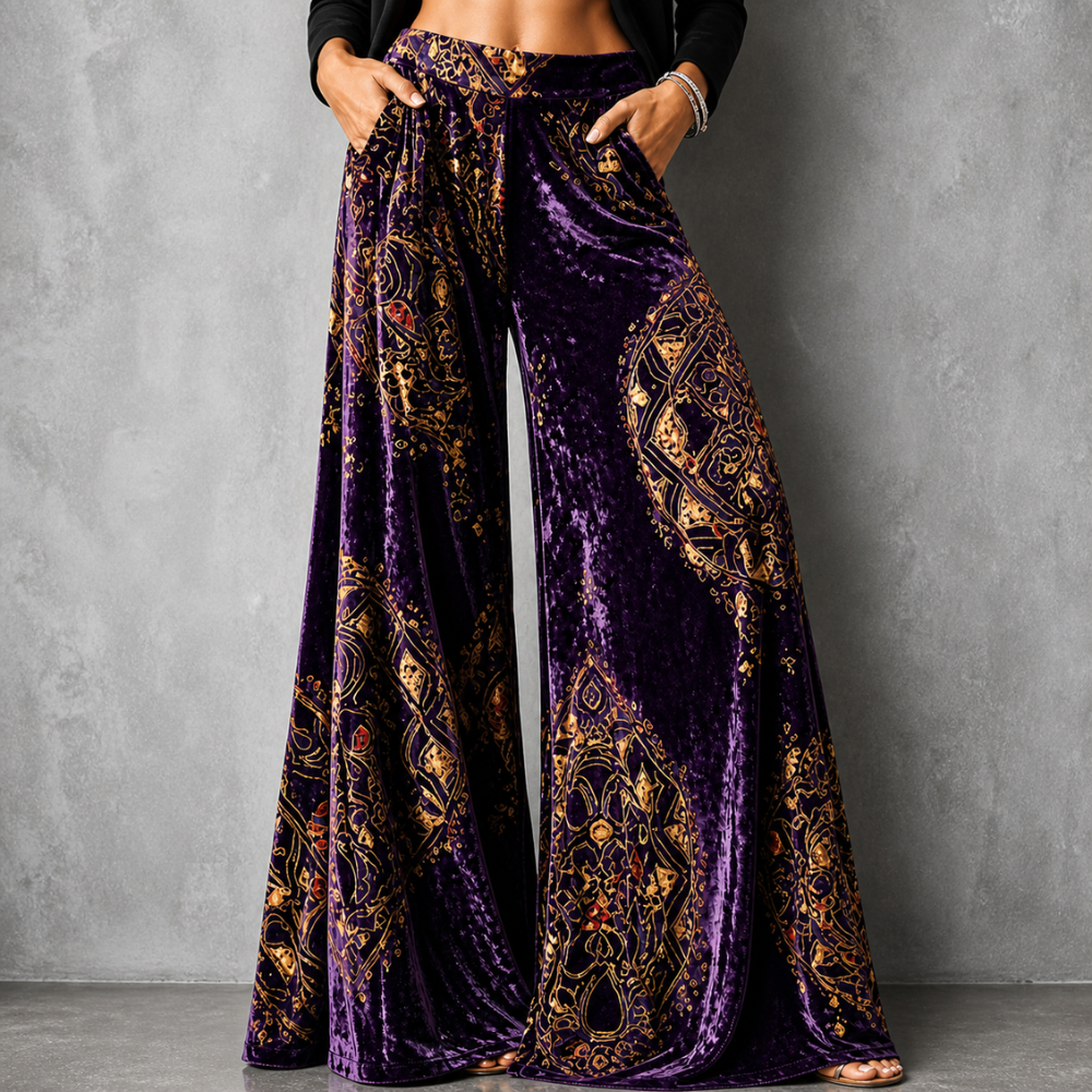 Lucy Boho Wide-Leg Pants Purple, photo studio