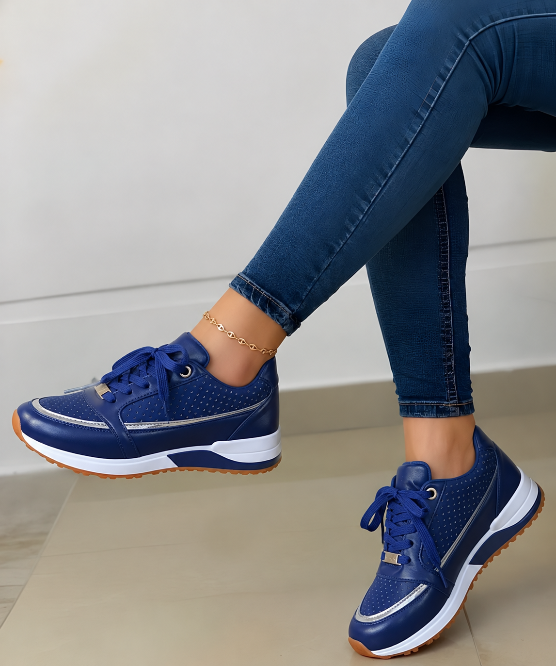 Sophie | Orthopaedic Sneakers with Perforated Panels Blue, photo studio