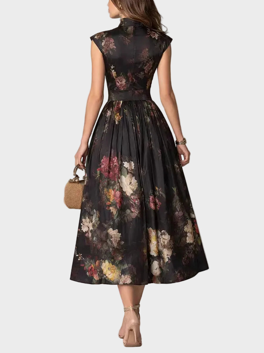 Elsa | Pleated Floral Print Midi Dress