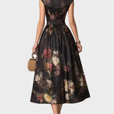 Elsa | Pleated Floral Print Midi Dress