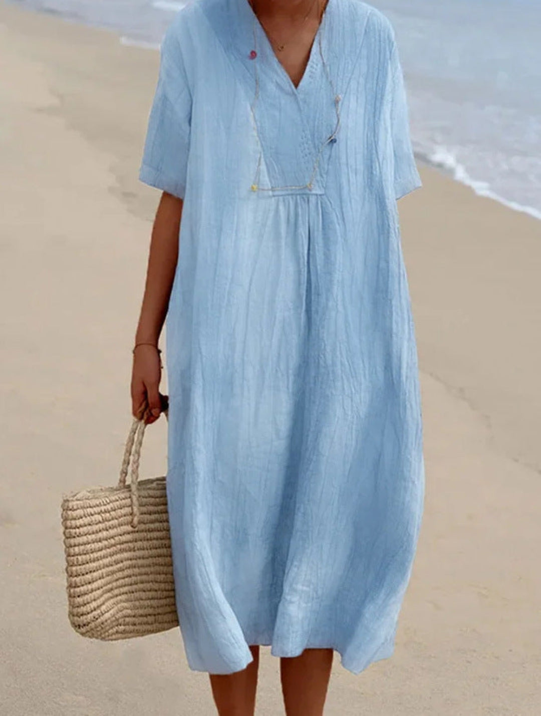 Alethea | Chic Flowy Summer Dress Blue, studio photo