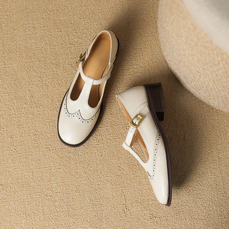 Thin-Strap Flat Leather Mary Janes