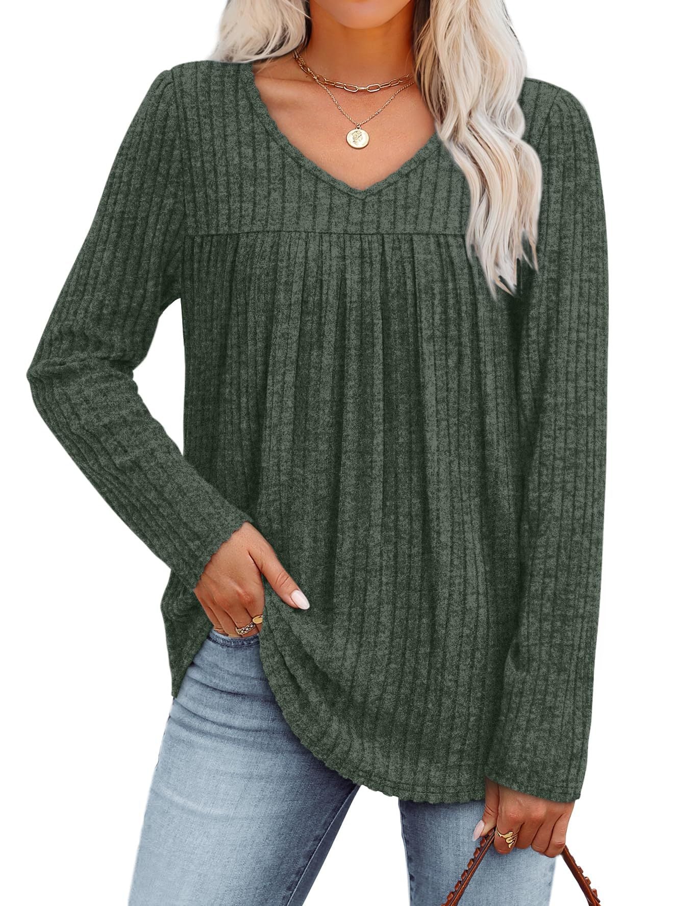 Karina | Classic Pleated Blouse Green, studio photo