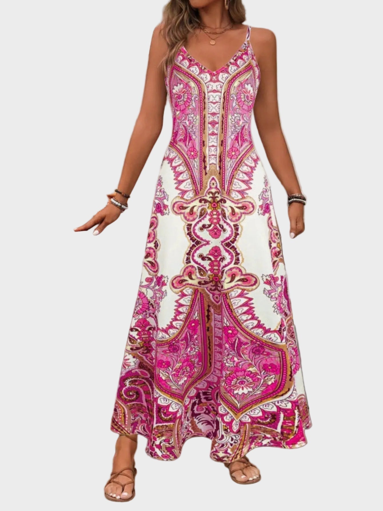 Keira | Elegant Sleeveless Summer Maxi Dress Pink, photo studio