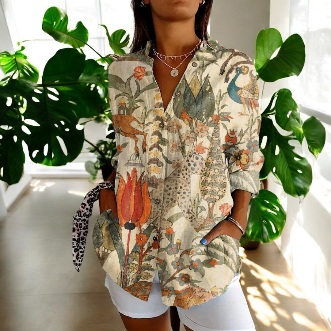 Eunice | On-Trend Printed Blouse Boho, studio photo