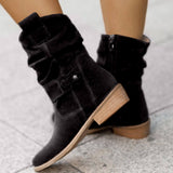 Celia | Slouch Boots with a Buckled Strap and Block Heel