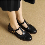 Thin-Strap Flat Leather Mary Janes