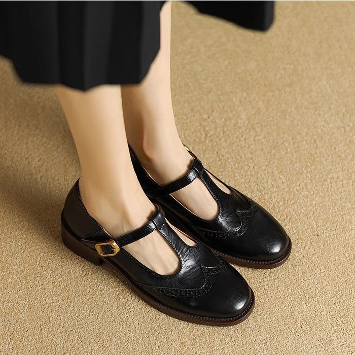 Thin-Strap Flat Leather Mary Janes