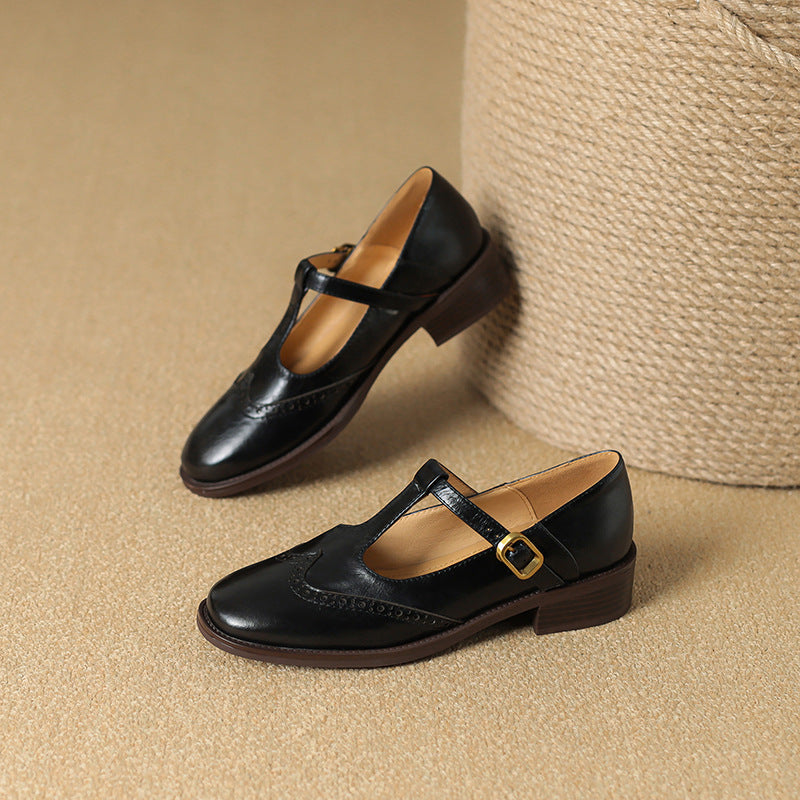 Thin-Strap Flat Leather Mary Janes