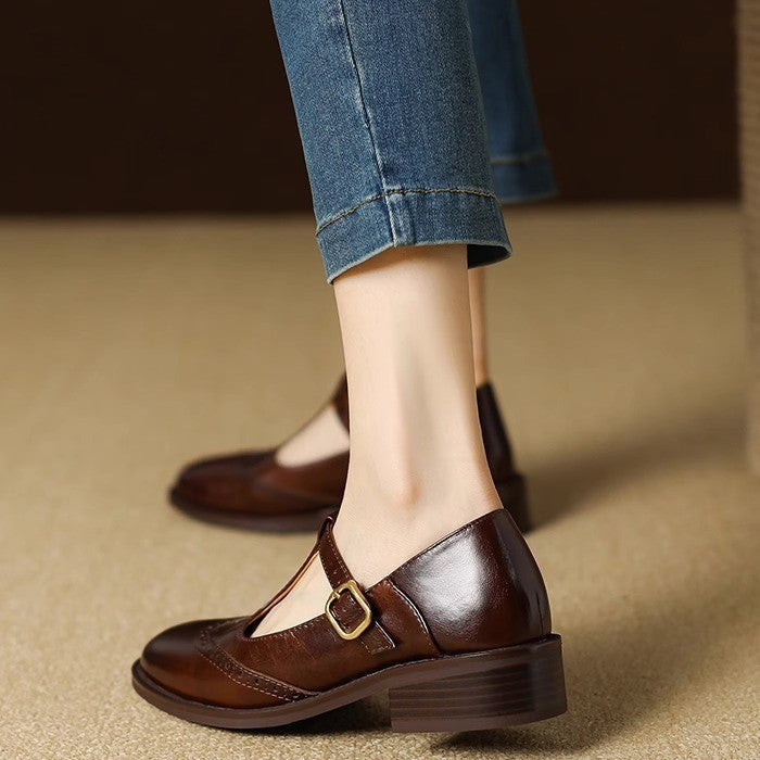 Thin-Strap Flat Leather Mary Janes