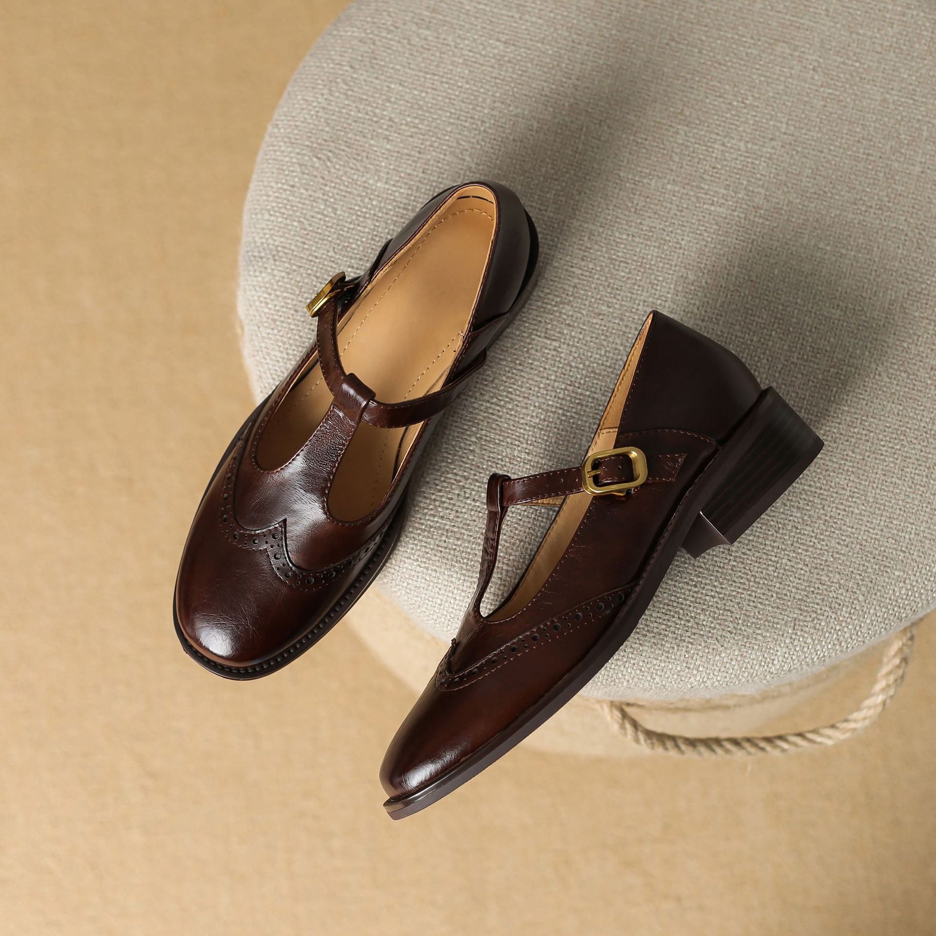 Thin-Strap Flat Leather Mary Janes