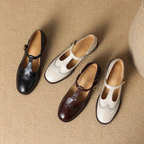 Thin-Strap Flat Leather Mary Janes