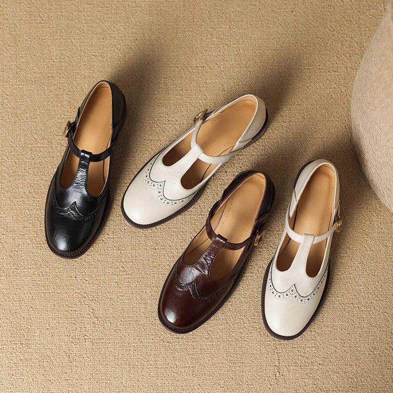 Thin-Strap Flat Leather Mary Janes