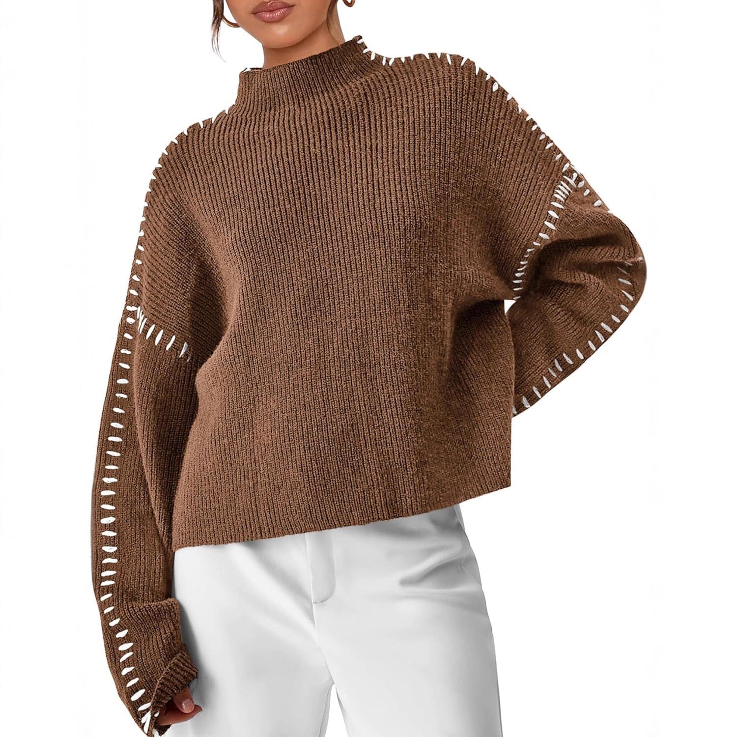 Black Contrast Stitch Jumper Brown, photo studio