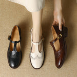 Thin-Strap Flat Leather Mary Janes