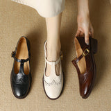 Thin-Strap Flat Leather Mary Janes