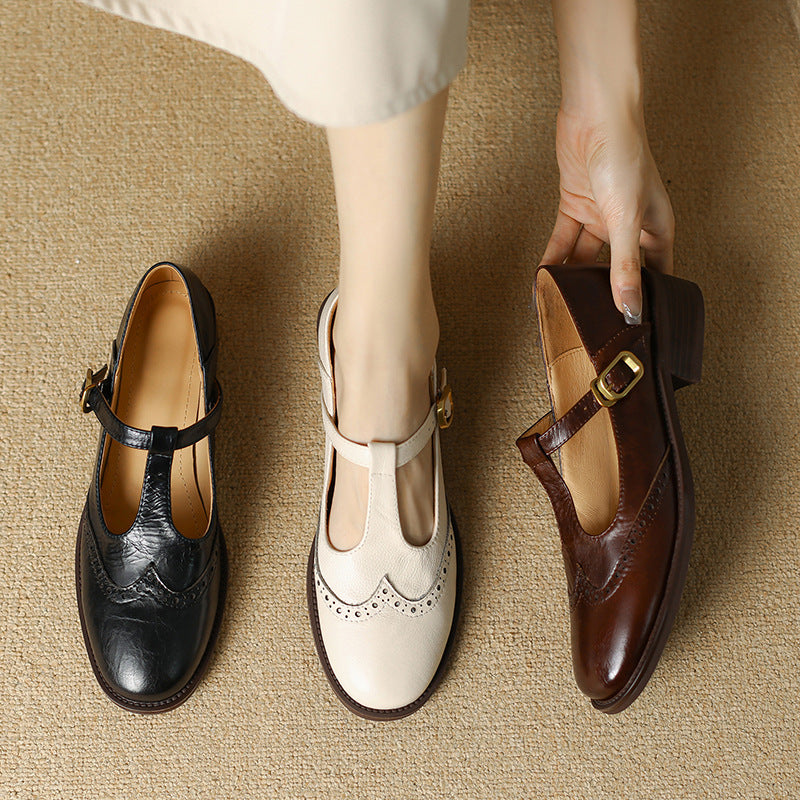 Thin-Strap Flat Leather Mary Janes