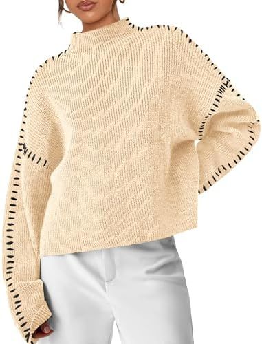 Black Contrast Stitch Jumper Beige, photo studio